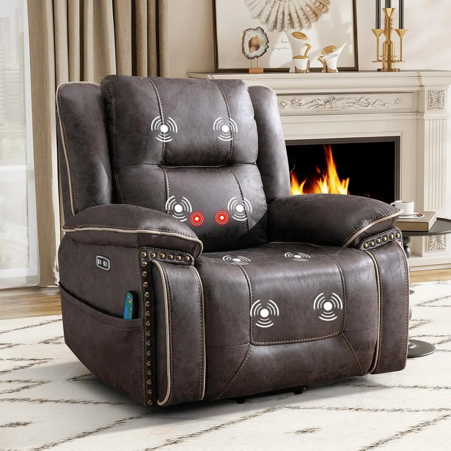 Power Lift Recliner Elderly Massage Heat Dual Motor Faux Leather 2 Cup Holder Adjustable Remote