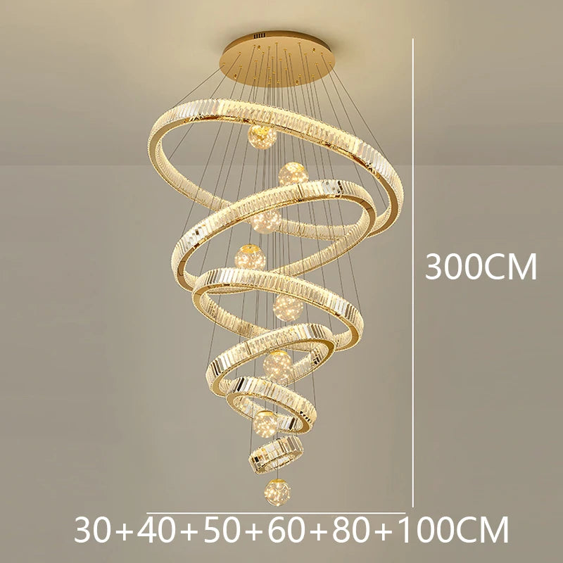 Crystal Chandelier Luster Stair Pendant Lights Duplex Architecture Lights Home Decoration Lighting