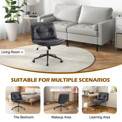 Cross Legged  Leather Office Chair with Wheels Armless Desk Seating for Home Bedroom