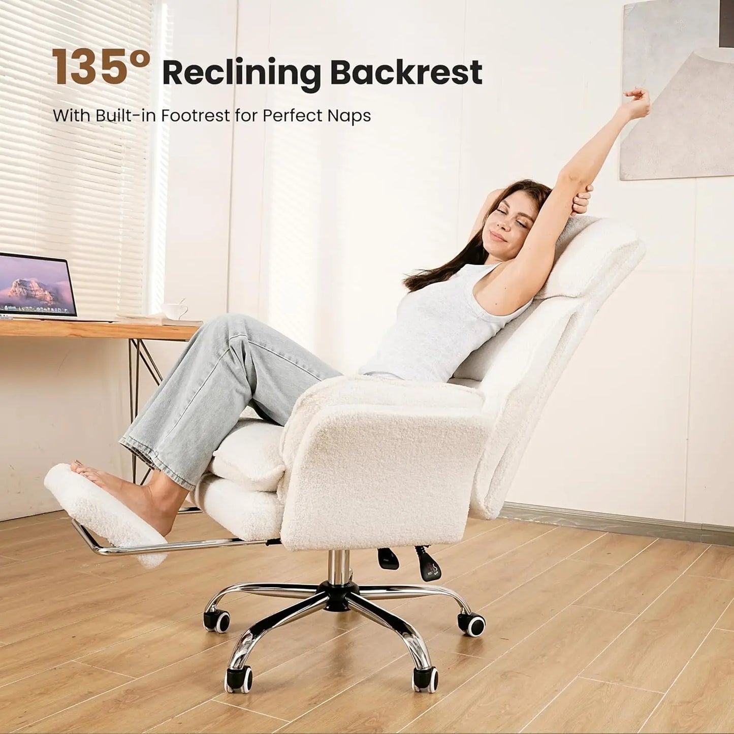 Office Chair, Flip Armrests for Pets & Cross Legged Sitting, Computer Gaming Chair with Foot Re