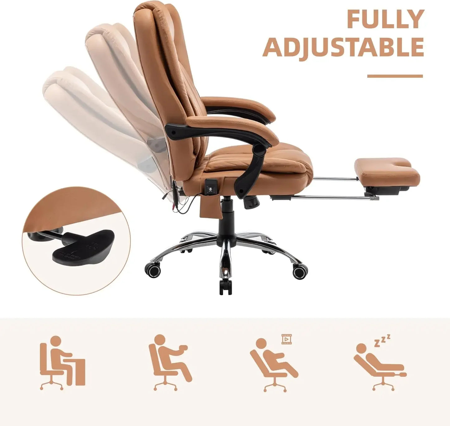 Big and Tall Executive Desk Chair, Heated Massage Office Chair
