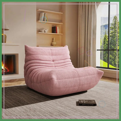 Oversized Bean Bag Chair, Pink Teddy Velvet Floor Sofa for Living Room, Ergonomic Design with Memory Foam