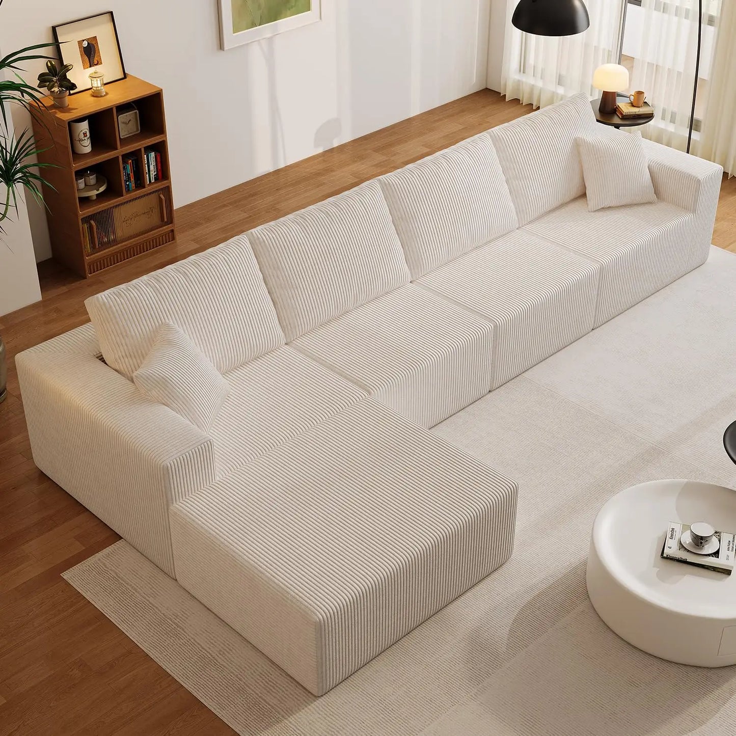 139" Cloud Sectional Sofa Deep Seat Modular L-Shape Frameless Corduroy Living Room 4-Seater Left Chaise Black Customized