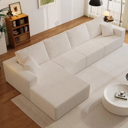 139" Cloud Sectional Sofa Deep Seat Modular L-Shape Frameless Corduroy Living Room 4-Seater Left Chaise Black Customized