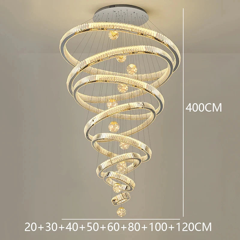 Crystal Chandelier Luster Stair Pendant Lights Duplex Architecture  Lights Home Decoration Lighting