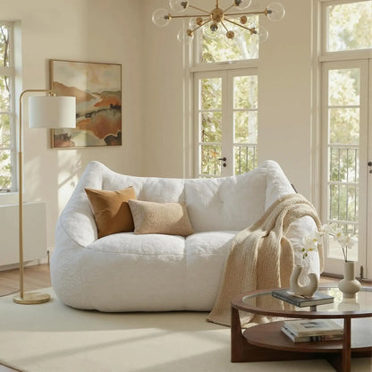 70.9" Oversized Bean Bag Loveseat Sofa, Plush Modern Boneless Couch for Living Room, Bedroom, Apartment - Cream White