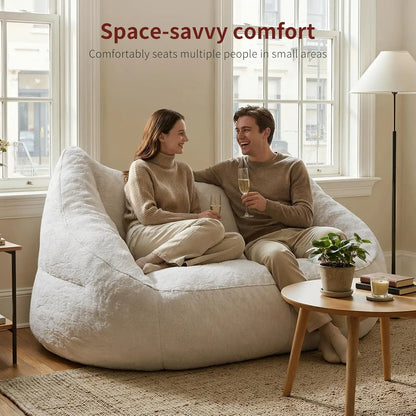 70.9" Oversized Bean Bag Loveseat Sofa, Plush Modern Boneless Couch for Living Room, Bedroom, Apartment - Cream White