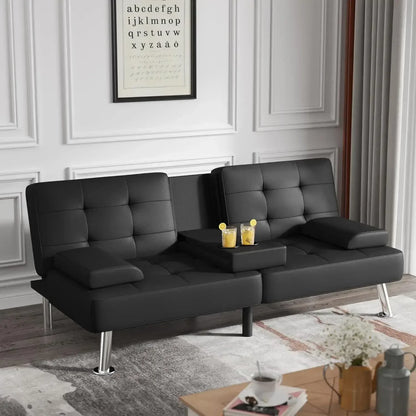 [XMSJ-Limited Stock, Buy Now!]Futon Sofa Bed Modern Folding Futon Set Convertible Recliner Lounge for Living Room with 2 Cup Hol