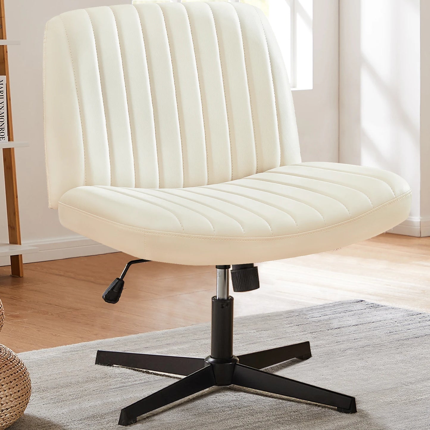 Cross Legged Chair Armless Wide Desk Adjustable Swivel Fabric Task Vanity Home Office