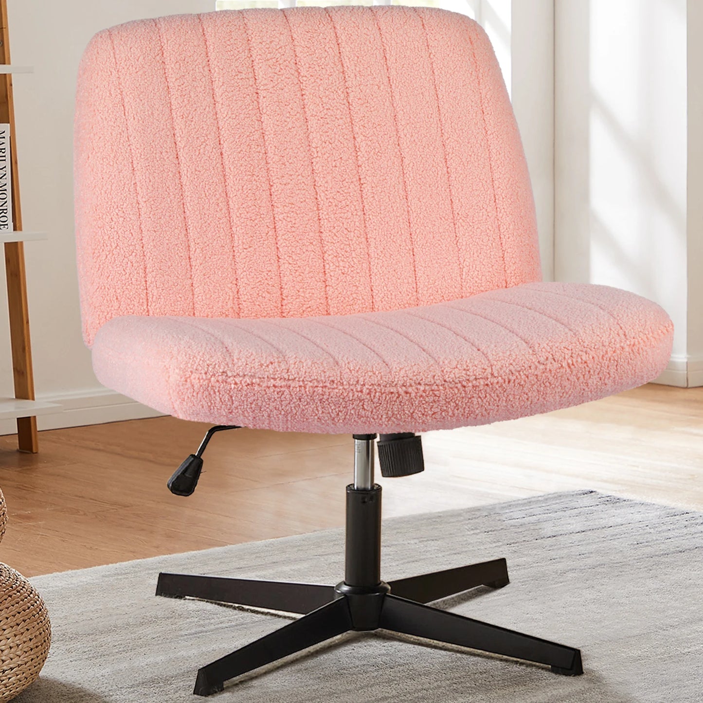 Cross Legged Chair Armless Wide Desk Adjustable Swivel Fabric Task Vanity Home Office