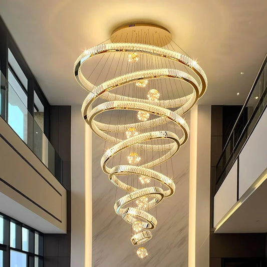 Crystal Chandelier Luster Stair Pendant Lights Duplex Architecture  Lights Home Decoration Lighting