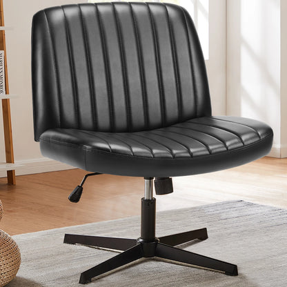 Cross Legged Chair Armless Wide Desk Adjustable Swivel Fabric Task Vanity Home Office