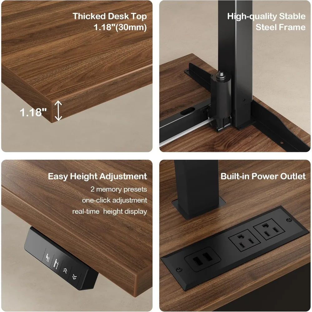 63" Standing Desk with File Cabinet, Privacy Panel, AC/USB, Executive L Shaped Height Adjustable Electric Stand Up Desk