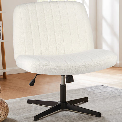 Cross Legged Chair Armless Wide Desk Adjustable Swivel Fabric Task Vanity Home Office