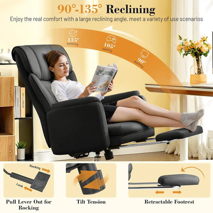 Big and Tall Office Chair, 400LBS Wide Leather Executive Chair,