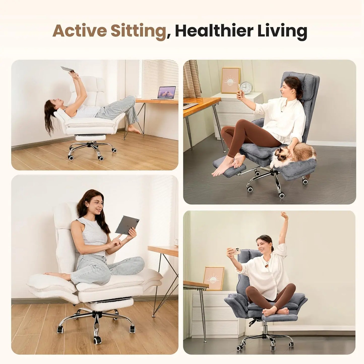 Office Chair, Flip Armrests for Pets & Cross Legged Sitting, Computer Gaming Chair with Foot Re
