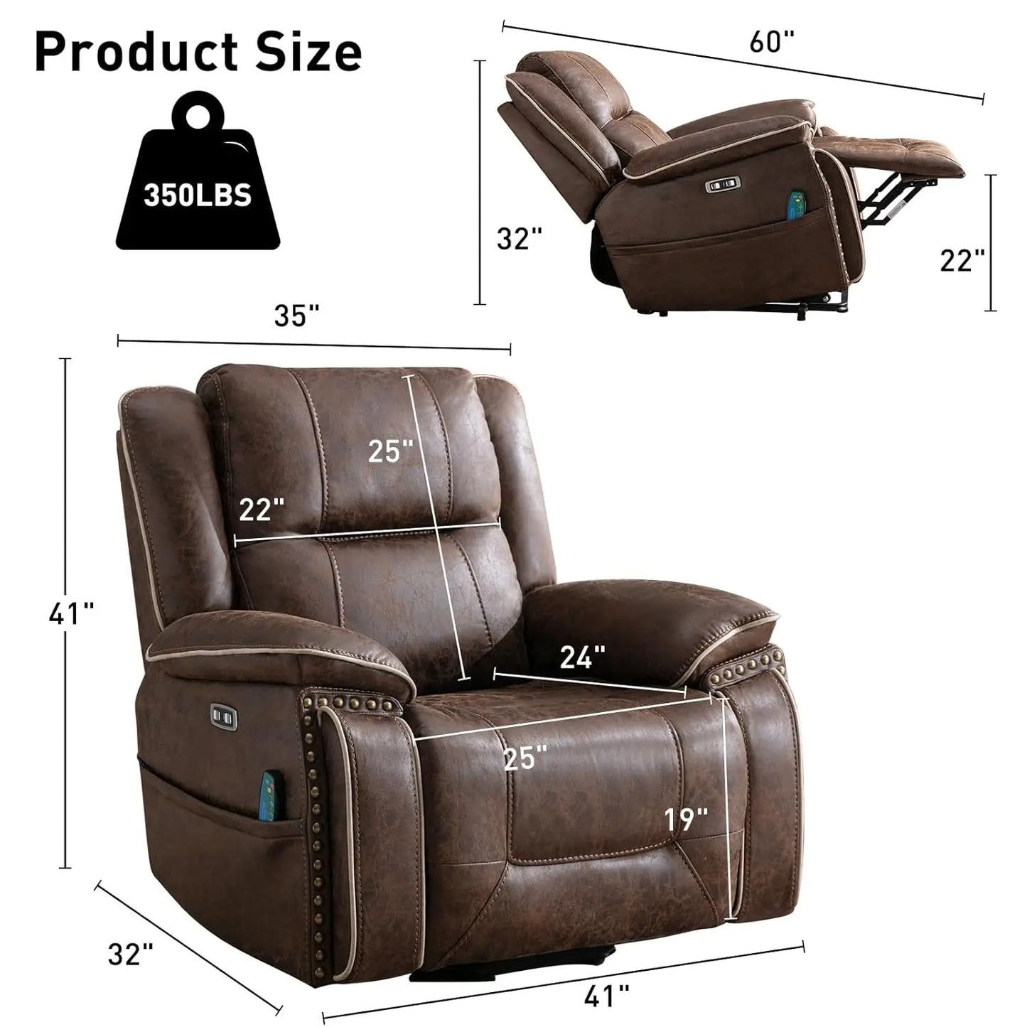 Power Lift Recliner Elderly Massage Heat Dual Motor Faux Leather 2 Cup Holder Adjustable Remote