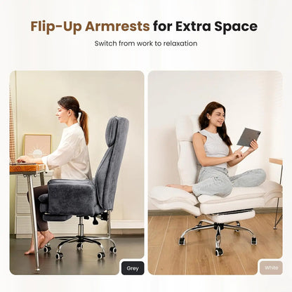 Office Chair, Flip Armrests for Pets & Cross Legged Sitting, Computer Gaming Chair with Foot Re