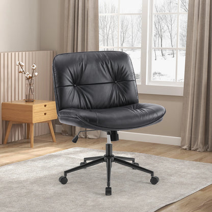 Cross Legged  Leather Office Chair with Wheels Armless Desk Seating for Home Bedroom