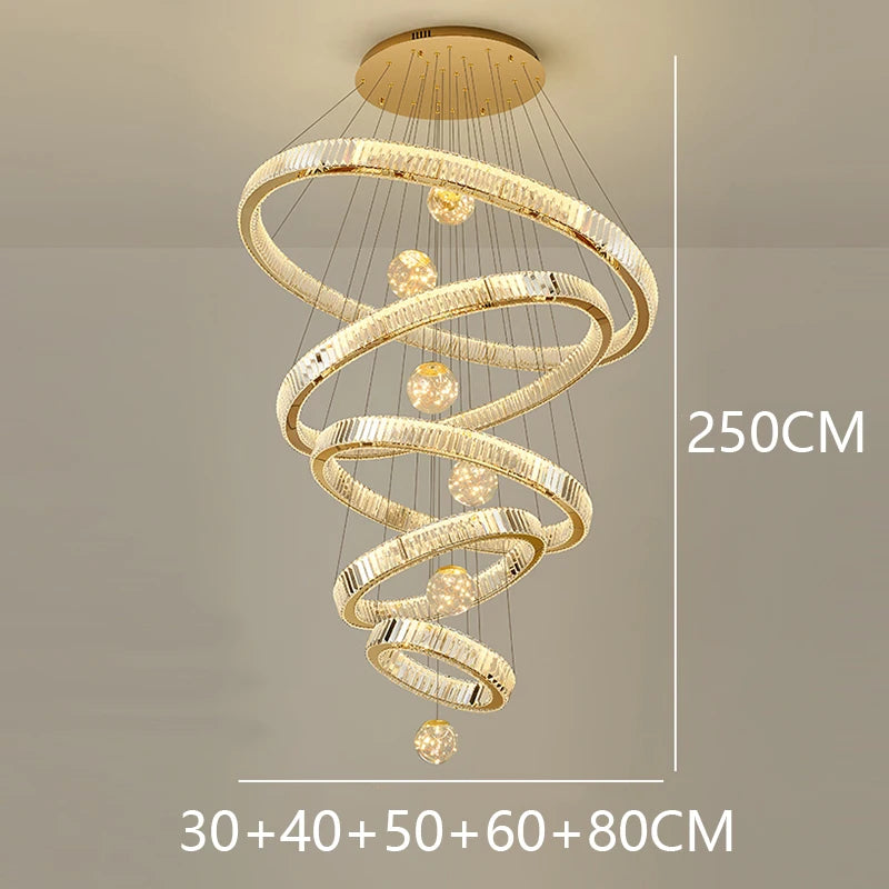 Crystal Chandelier Luster Stair Pendant Lights Duplex Architecture  Lights Home Decoration Lighting