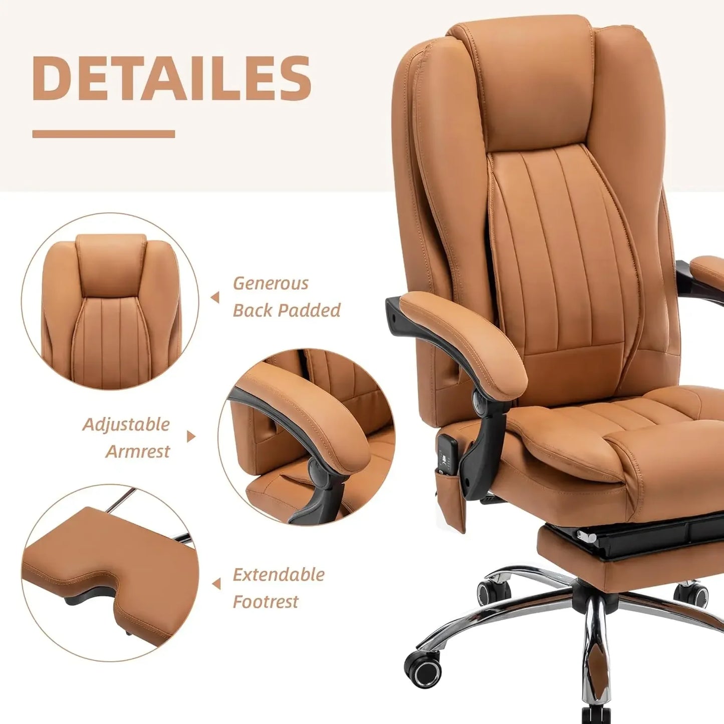 Big and Tall Executive Desk Chair, Heated Massage Office Chair