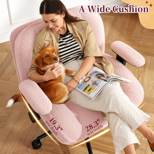 Office Chair with Flip-Up Arms & Height Adjustable Wide Plush Criss Cross