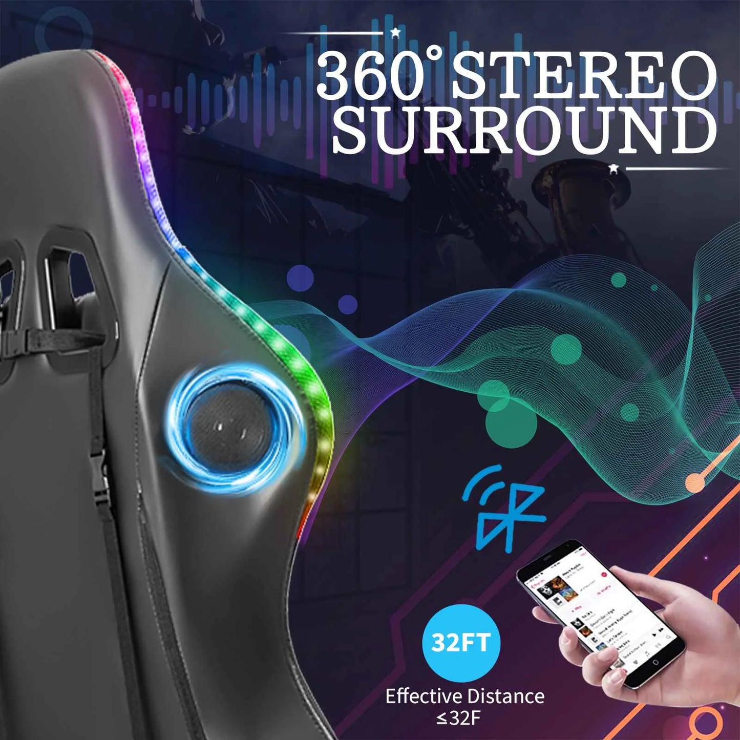 135 Degrees Gaming Chair RGB Light Office Chair Bluetooth Speaker.