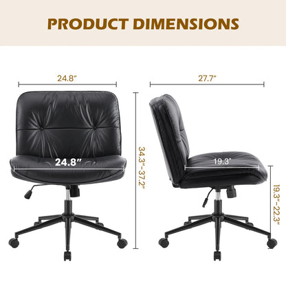 Cross Legged  Leather Office Chair with Wheels Armless Desk Seating for Home Bedroom