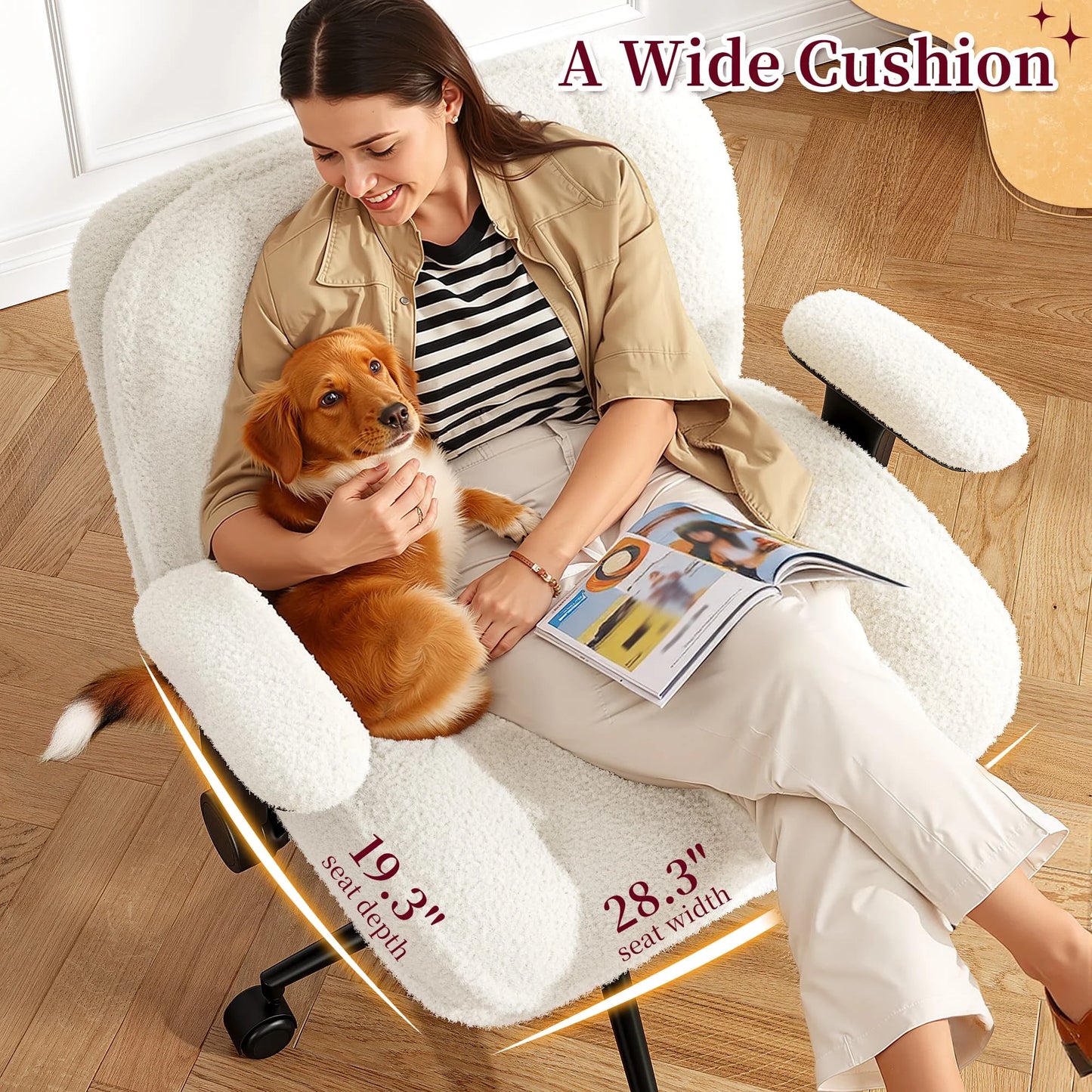 Office Chair with Flip-Up Arms & Height Adjustable Wide Plush Criss Cross