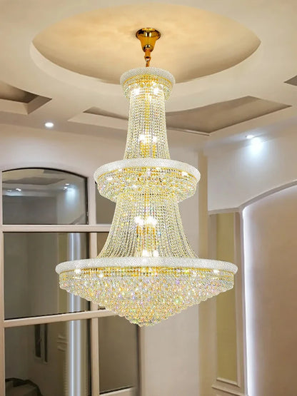 Luxury Living Room Crystal Chandelier Staircase European-Style Large Chrome Chandelier Hotel Lobby Villa High Ceiling Lighting