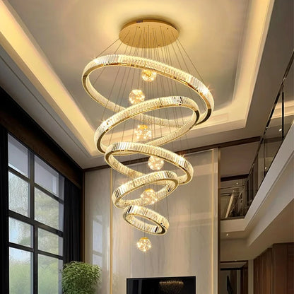 Crystal Chandelier Luster Stair Pendant Lights Duplex Architecture  Lights Home Decoration Lighting