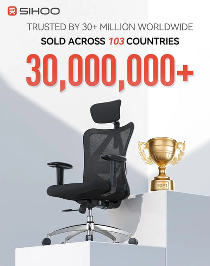 Ergonomic Mesh Office Chair with Adjustable Headrest, Lumbar Support & 2D Armrests, 330lbs Capacity for Home Office