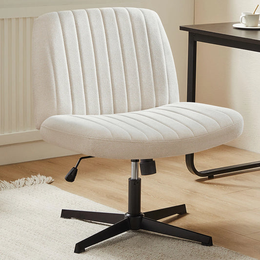 Cross Legged Chair Armless Wide Desk Adjustable Swivel Fabric Task Vanity Home Office