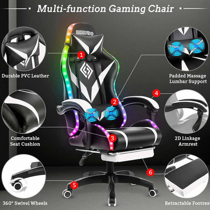135 Degrees Gaming Chair RGB Light Office Chair Bluetooth Speaker.