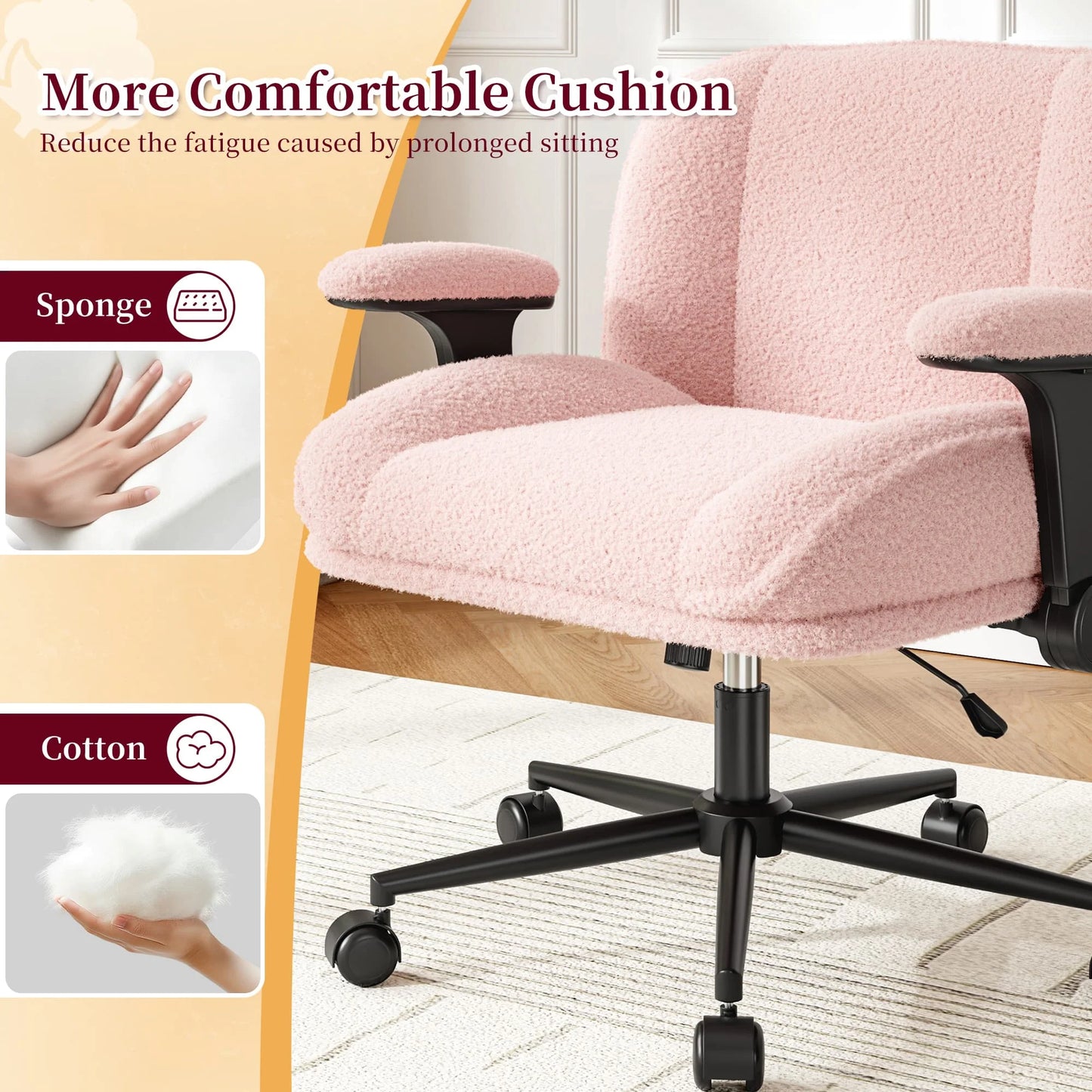 Office Chair with Flip-Up Arms & Height Adjustable Wide Plush Criss Cross