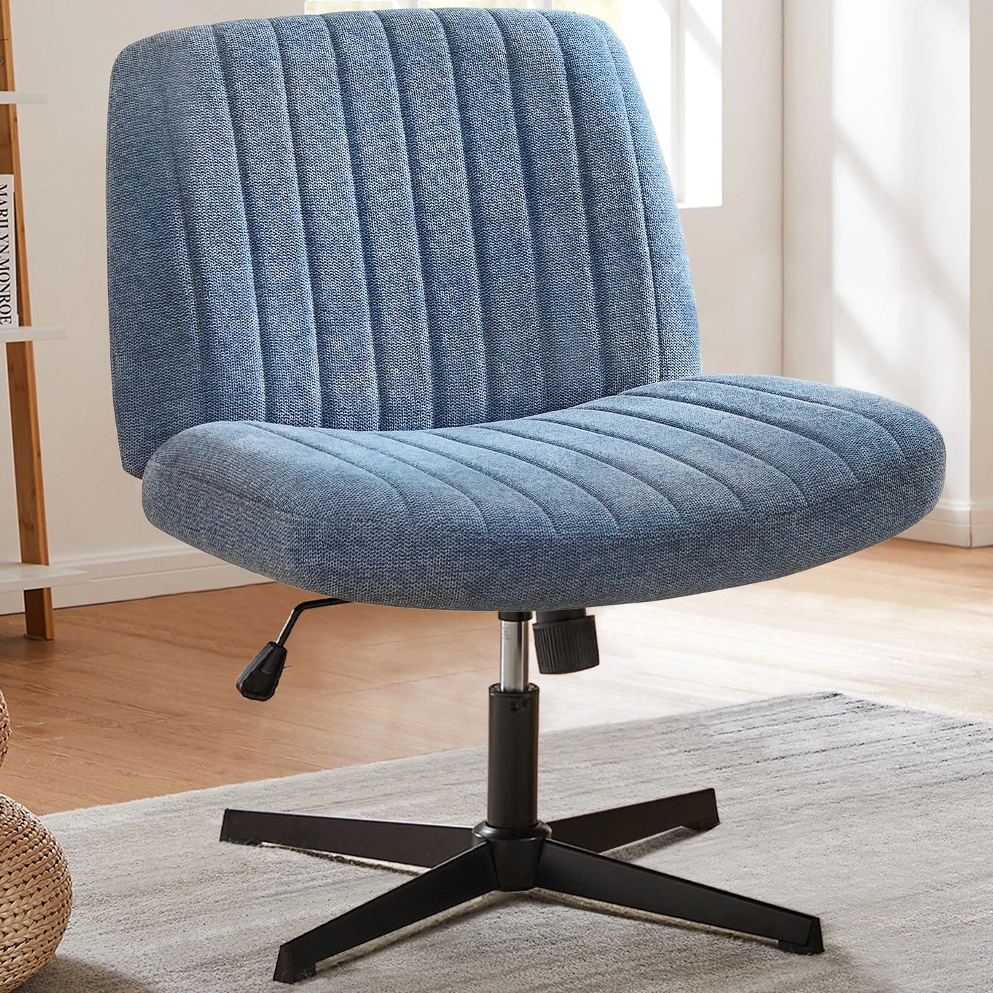 Cross Legged Chair Armless Wide Desk Adjustable Swivel Fabric Task Vanity Home Office