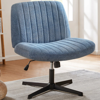 Cross Legged Chair Armless Wide Desk Adjustable Swivel Fabric Task Vanity Home Office