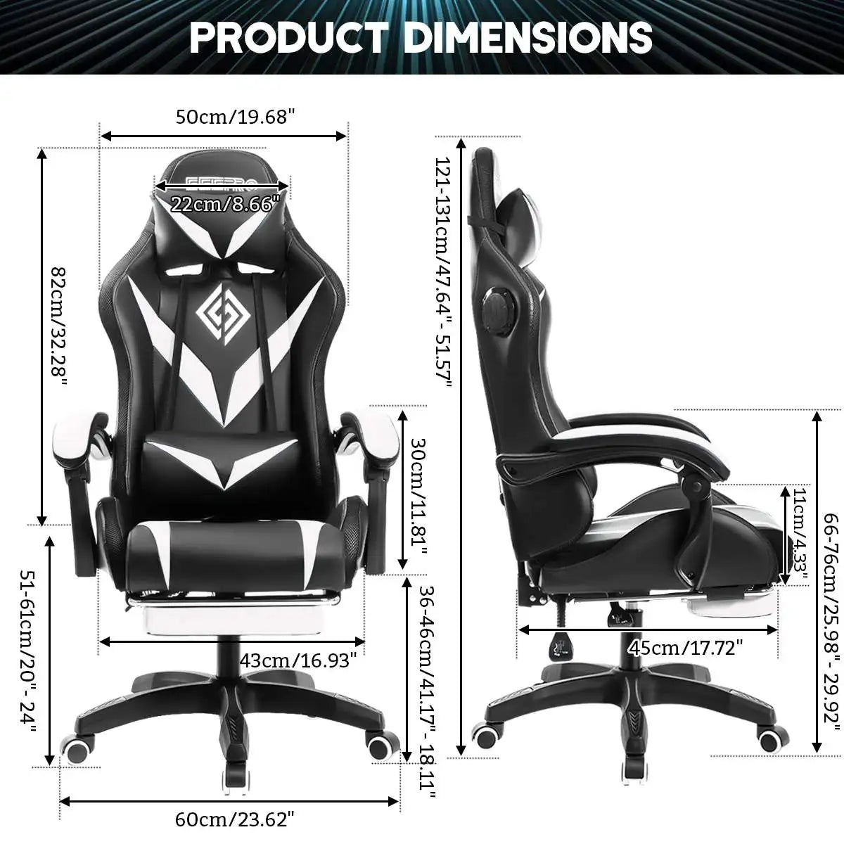 135 Degrees Gaming Chair RGB Light Office Chair Bluetooth Speaker.
