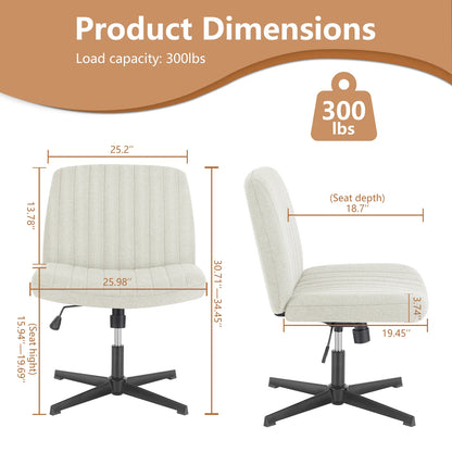 Cross Legged Chair Armless Wide Desk Adjustable Swivel Fabric Task Vanity Home Office