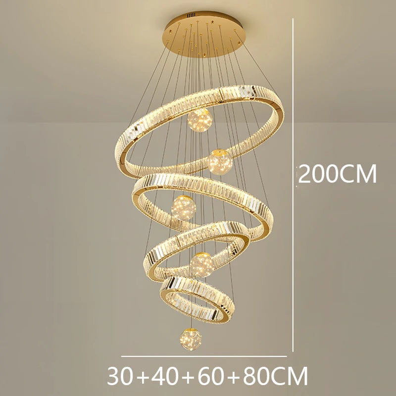 Crystal Chandelier Luster Stair Pendant Lights Duplex Architecture  Lights Home Decoration Lighting