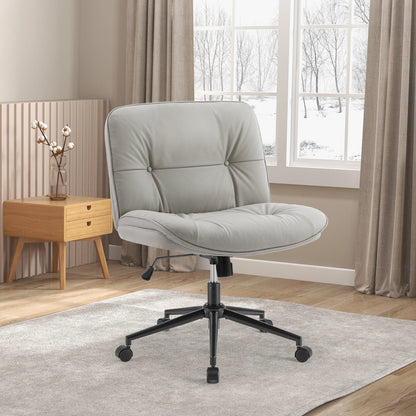 Cross Legged  Leather Office Chair with Wheels Armless Desk Seating for Home Bedroom