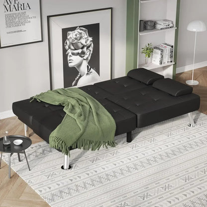 [XMSJ-Limited Stock, Buy Now!]Futon Sofa Bed Modern Folding Futon Set Convertible Recliner Lounge for Living Room with 2 Cup Hol