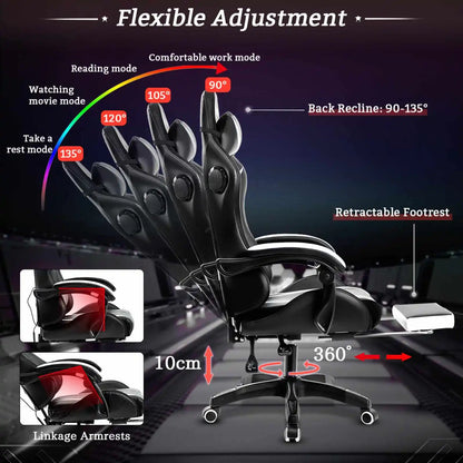 135 Degrees Gaming Chair RGB Light Office Chair Bluetooth Speaker.