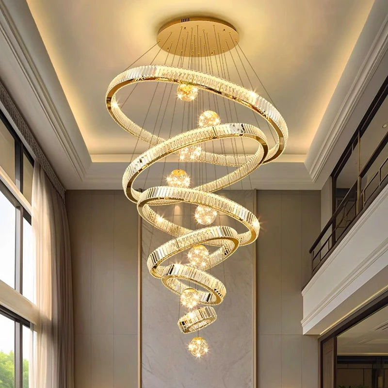 Crystal Chandelier Luster Stair Pendant Lights Duplex Architecture  Lights Home Decoration Lighting