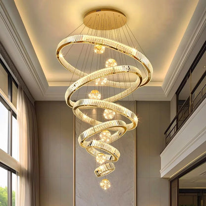 Crystal Chandelier Luster Stair Pendant Lights Duplex Architecture  Lights Home Decoration Lighting