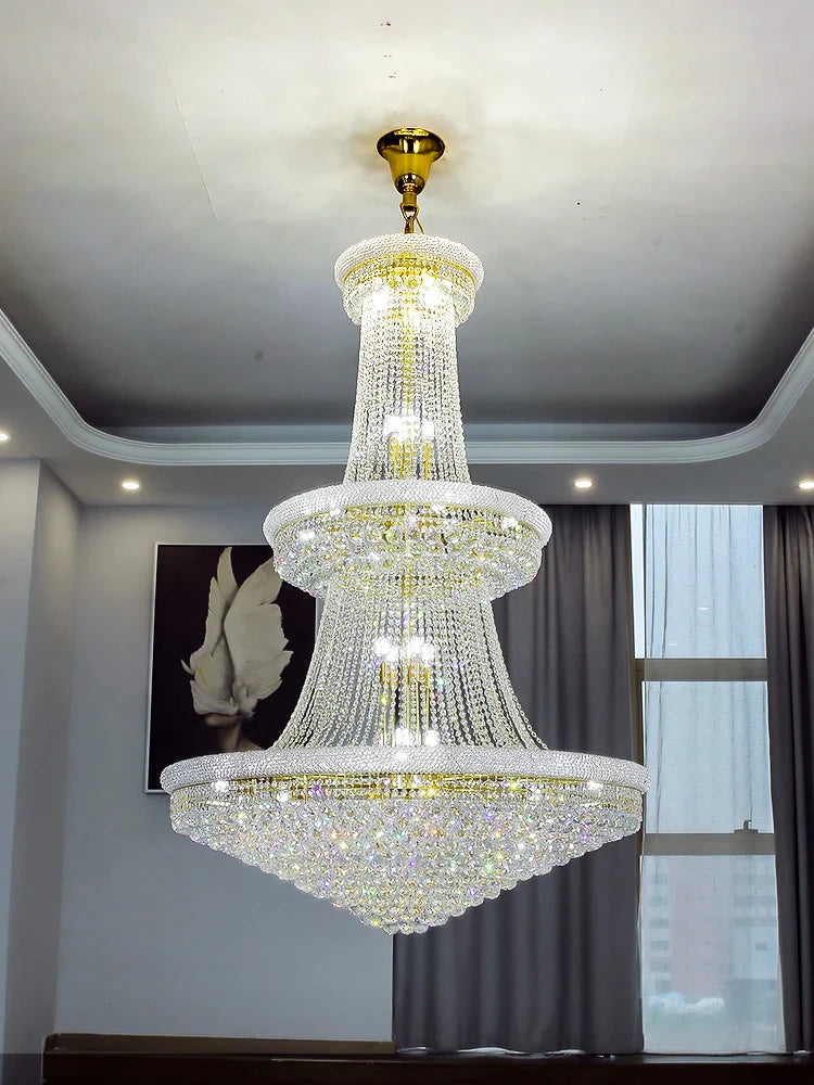 Luxury Living Room Crystal Chandelier Staircase European-Style Large Chrome Chandelier Hotel Lobby Villa High Ceiling Lighting