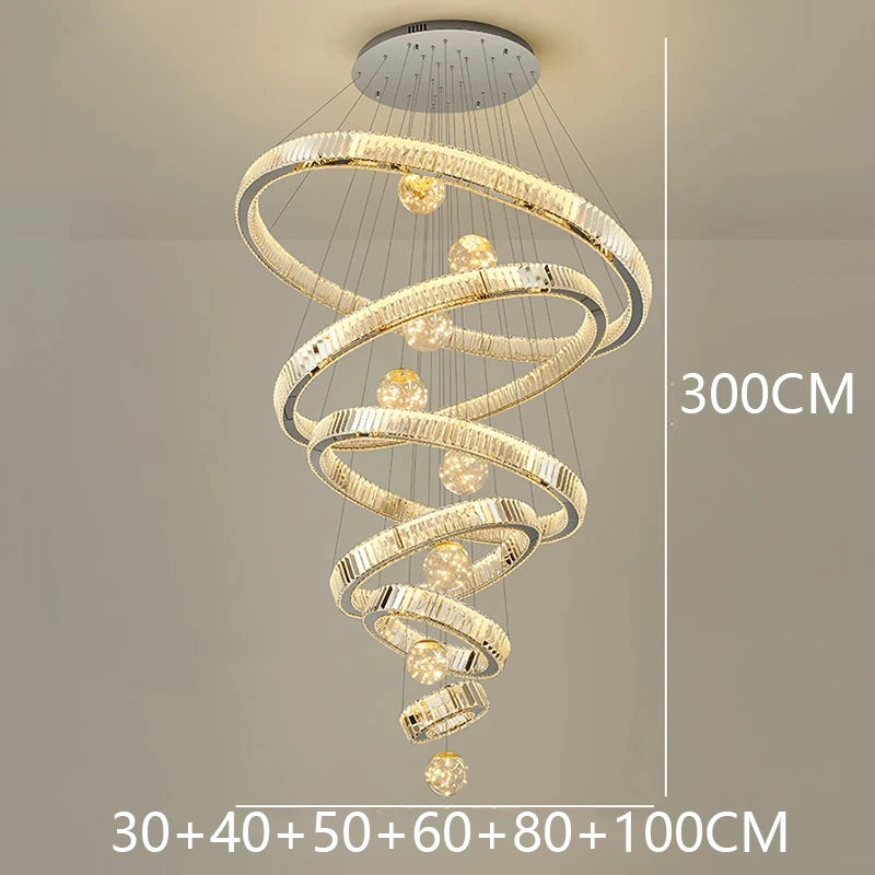 Crystal Chandelier Luster Stair Pendant Lights Duplex Architecture  Lights Home Decoration Lighting