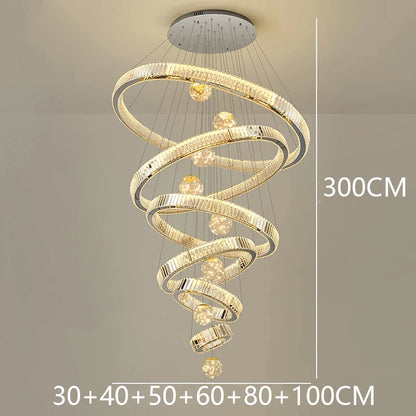 Crystal Chandelier Luster Stair Pendant Lights Duplex Architecture  Lights Home Decoration Lighting