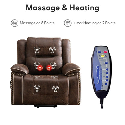 Power Lift Recliner Elderly Massage Heat Dual Motor Faux Leather 2 Cup Holder Adjustable Remote