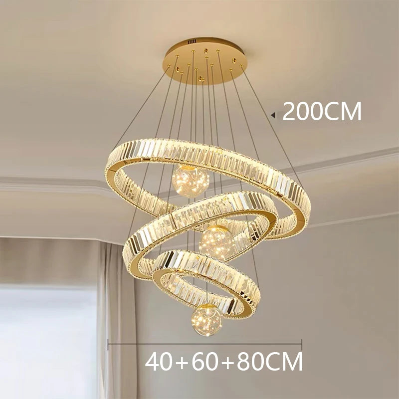 Crystal Chandelier Luster Stair Pendant Lights Duplex Architecture  Lights Home Decoration Lighting